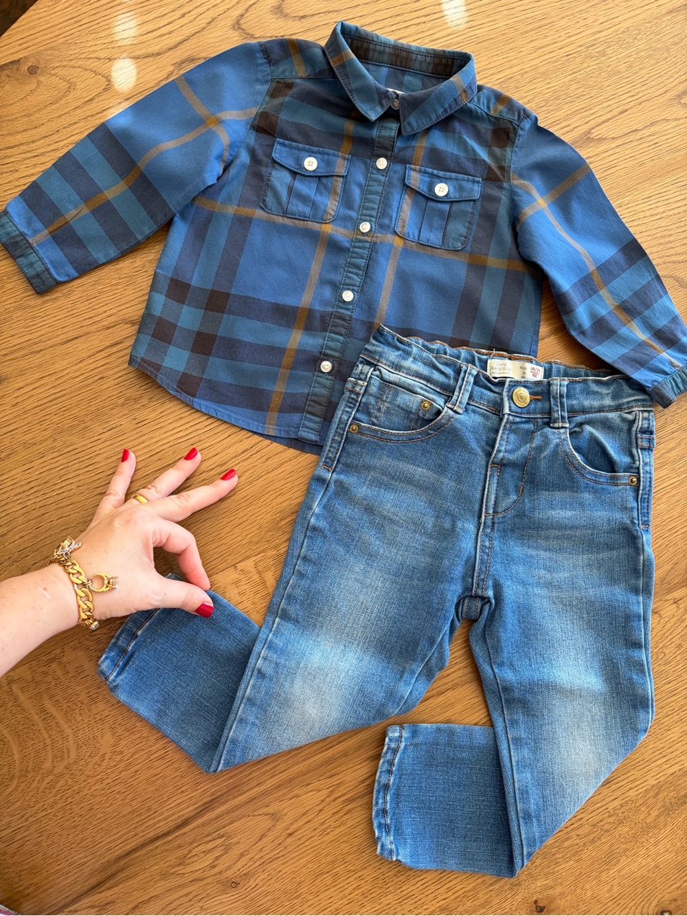Authentic Burberry Baby Boys Button Down Shirt Jeans Blue Set Child 18 months